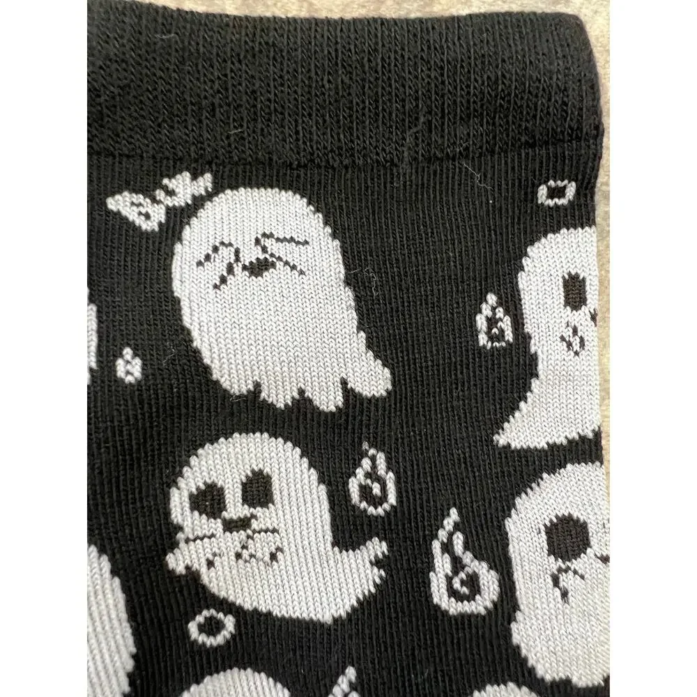 Ghost Socks 3 Pair Unisex Lot Black White Halloween Spooky Goth Tall Socks